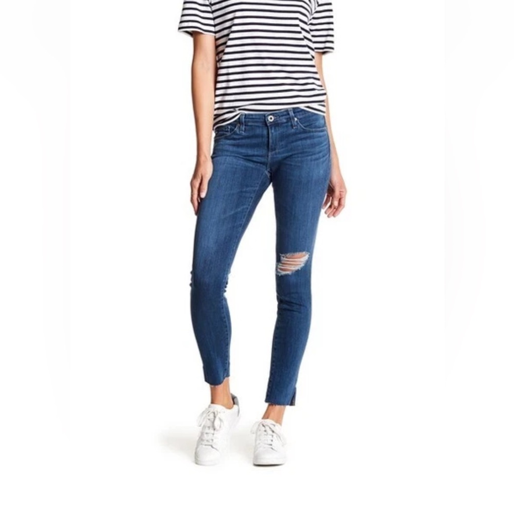 Ag Adriano Goldschmied The Legging Ankle Distressed Knee Raw Hem Skinny Jeans